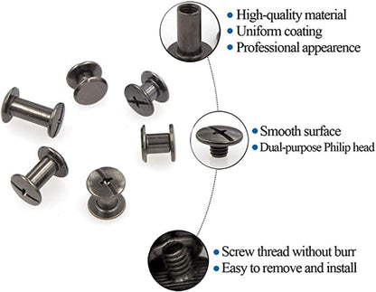 Gun Metal Chicago Binding Screws Assorted Kit Nail Rivet Chicago Button DIY Leather Decoration Bookbinding Round Flat Head Stud Screw (Gun Metal 3/16"x1/4"-50 Sets) - size: Gun Metal 3/16"x1/4"-50 sets