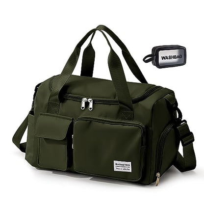 Small Gym Bag for Women, Travel Duffle Bag Carry On Weekender Bag with Shoe Compartment - color: 09#Army Green, style: Gym Bag&toiletry Bag