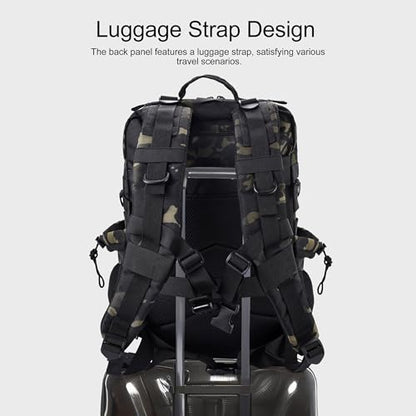 LHI Military Tactical Backpack for Men and Women 45L Army 3 Days Assault Pack Bag Large Rucksack with Shoe Compartment - color: 1.2 Black Cp