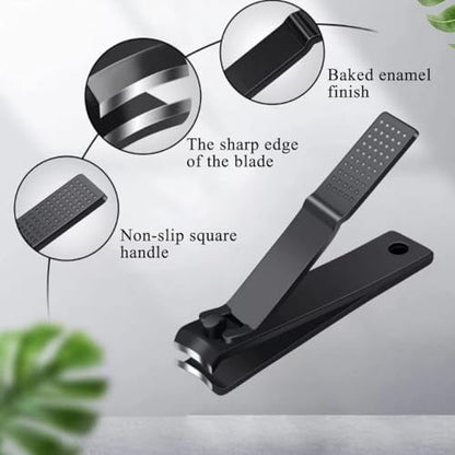 2-Pack Black Stainless Steel Nail Clippers Set, Large & Small Fingernail Clippers with Leather Case for Precision Manicure, Travel & Home Use