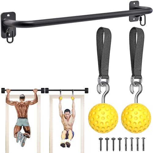 SELEWARE Heavy Duty Welded Pull Up Bar Wall/Joist/Ceiling Mount Chin Up Bar | Multifunctional Pull-up Bars w/Resistance Band Hooks for Home Gym Strength Training, Sturdy Steel Construction Support 500 lb - color: A2: Black 36" Wall Mount Pull Up Bar+Yello