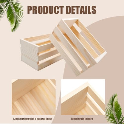 16 Pcs 6.5 inch Small Wooden Crates, Unfinished Wood Basket Box for Mother's Day Crafts and Storage Display, Home, Bathroom, and Organizing Towels, Toys, Wine, and More