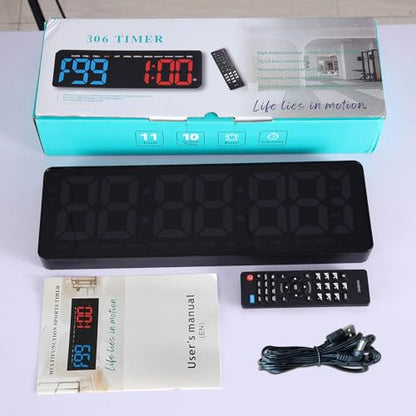 13" Gym Timer Clock, Workout Interval Timer with Remote Control, Count Down & Up Stopwatch, Adjustable Brightness, Large LED Digital Display, Fitness Digital Clock for Home/Garage/Boxing - size: 13 inch