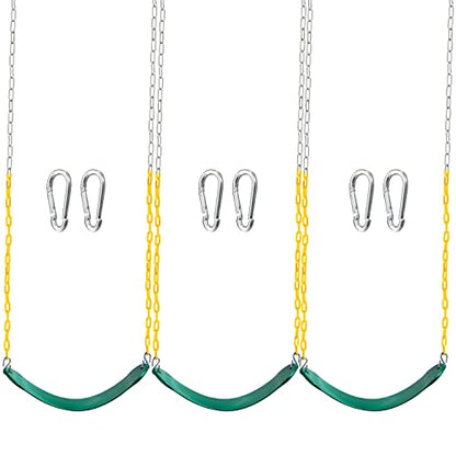 TURFEE 3 Pack Green Swing Seats Heavy Duty with 66" Chain, Swing Set Accessories Replacement with Snap Hooks for Kids Outdoor Play Playground, Trees, Backyard (Limit 300lb) - style: Swing set