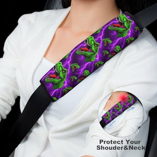 2 Pack Universal Fit Seat Belt Cover for Child, Stroller Pushchair High Chair, T Rex Jurassic Dinosaurs Automotive Seat Belt Protector, Pressure Relief - color: Pattern 1214