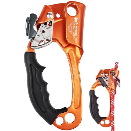 UIAA & CE Certified Rope Ascender Aluminum Alloy Rock Climbing Gear Strong Rigging Rappelling Equipment for Rock Tree Climbing Arborist Rescue Mountaineering Caving - color: Left Hand Orange 1