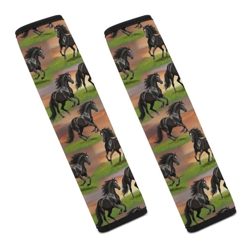 Universal Soft and Comfortable Horse Black Seat Belt Cover for Kids, Most Cars, 2 Piece Seat Belt Covers Cushion Shock Absorption - color: Pattern 860