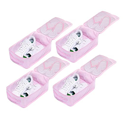 Travel Shoe Bags, Foldable Waterproof Shoe Pouches Organizer-Double Layer (4 Pink Shoe Bags) - color: Pink, size: 4 Packs