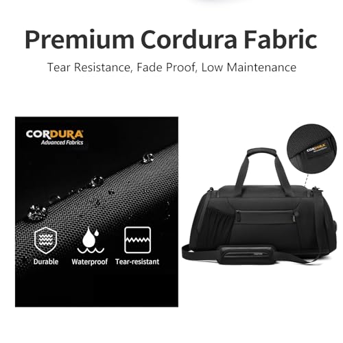 reeyee 40L Travel Duffle Bag for Men, Authentic Cordura Waterproof Gym Bag with Shoe Compartment & Wet Pocket, 3-in-1 Convertible Weekender Carry On Backpack for Sports, Hiking & Camping