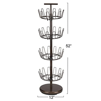 Household Essentials 2139-1 Metal Four-Tier Adjustable Revolving Shoe Rack | Holds up to 24 Pairs of Shoes | Antique Bronze Finish - color: Bronze