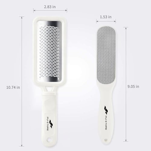 Fu Store 2 Pack Foot Files Callus Remover Stainless Steel Foot Rasp and Dual Sided Feet File Professional Scrubber Pedicure Tools Premium for Feet Care Remove Hard Skin, White - color: White