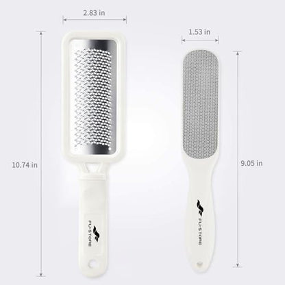 Fu Store 2 Pack Foot Files Callus Remover Stainless Steel Foot Rasp and Dual Sided Feet File Professional Scrubber Pedicure Tools Premium for Feet Care Remove Hard Skin, White - color: White
