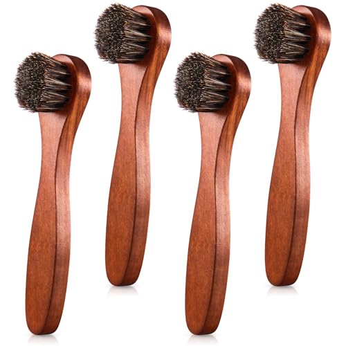 4 Pcs Horsehair Shine Shoes Brush Kit Polish Dauber Applicators Cleaning Leather Shoes Boots Care Brushes Suede Cleaner Brush with Microfiber Shoe Cloth(Brown Handle A) - style: Brown Handle A