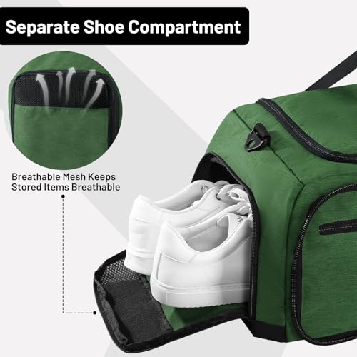 MIER Packable Travel Duffle Bag with Shoe Compartment, 50L, Dark Green | Foldable Weekender Duffel; Multi-Pockets; Adjustable Shoulder Strap; Luggage Sleeve; Travel, Sports, Camping, Gym - color: Dark Green, size: 50L