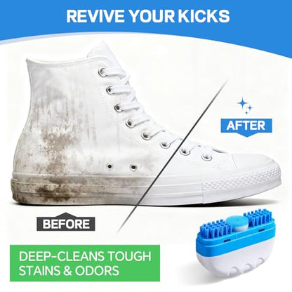Shoe Cleaner, 2-in-1 White Shoe Cleaner with Brush, Water-free Foam Sneaker Cleaner Kit for Tennis, Leather, Canvas, Golf, PU, Sole