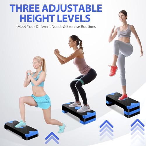 HomGarden Adjustable Workout Aerobic Stepper in Fitness & Exercise Step Platform Trainer Stepper w/Risers Adjust 4"-6''-8'' - color: Blue