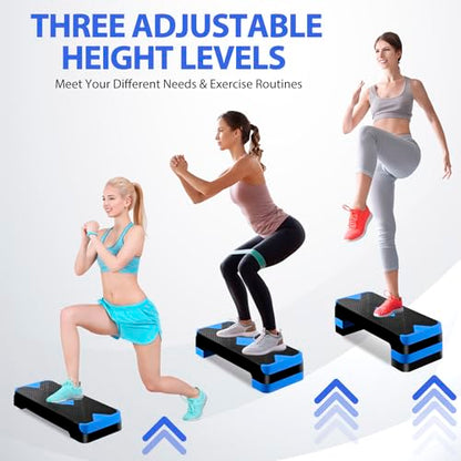 HomGarden Adjustable Workout Aerobic Stepper in Fitness & Exercise Step Platform Trainer Stepper w/Risers Adjust 4"-6''-8'' - color: Blue