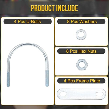 DTGN M6x60x81mm U Bolts Round Kit - 4Set - Carbon Steel U-Bolt Kit with Nuts, Washers, Frame Plate - Good for Pipe, Trailer, Automotive, Leaf Spring Fastener - size: M6x60x81mm