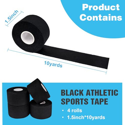 Athletic Tape Athletic & Medical Trainers & First Aid Tape for Injuries Wrist Ankle Finger Tape Easy to Tear & No Sticky Residue (White) (BK1.5in*10yd*4rolls) - size: BK1.5in*10yd*4rolls