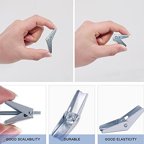 Glarks 30Pcs 1/8'' Zinc Plated Steel Round Head Toggle Bolt and Wing Nut for Hanging Heavy Items on Drywall (1/8'') - size: 1/8''