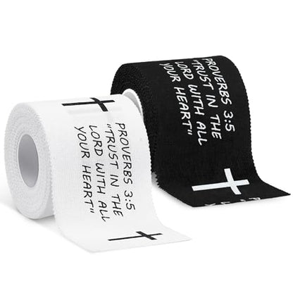 MiniInflat 2 Pcs Christian Cross Athletic Tape Sports Tape 2in x 23ft Religion Jesus Wrist Wrap for Soccer Football Baseball, Gift for Graduation Teacher Nurses Week Pentecost(White Black,Proverbs) - color: White Black, style: Proverbs