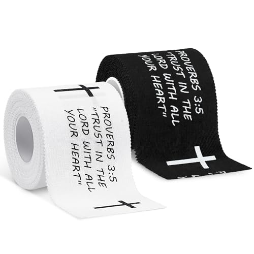 MiniInflat 2 Pcs Christian Cross Athletic Tape Sports Tape 2in x 23ft Religion Jesus Wrist Wrap for Soccer Football Baseball, Gift for Graduation Teacher Nurses Week Pentecost(White Black,Proverbs) - color: White Black, style: Proverbs