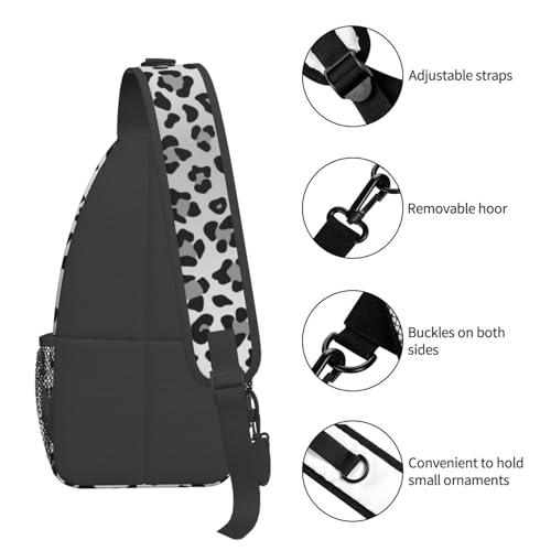 Leopard Print Crossbody Sling Bags for Women Men Abstract Snow Leopard Spots Pattern Travel Sling Backpack Casual Chest Shoulder Bag Cute Wild Animal Skin Texture Gym Sports Hiking Daypack - color: Black Grey