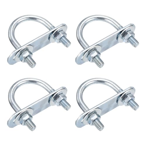 DTGN M6x27x47mm U Bolts Round Kit - 4Set - Carbon Steel U-Bolt Kit with Nuts, Washers, Frame Plate - Good for Pipe, Trailer, Automotive, Leaf Spring Fastener - size: M6x27x47mm