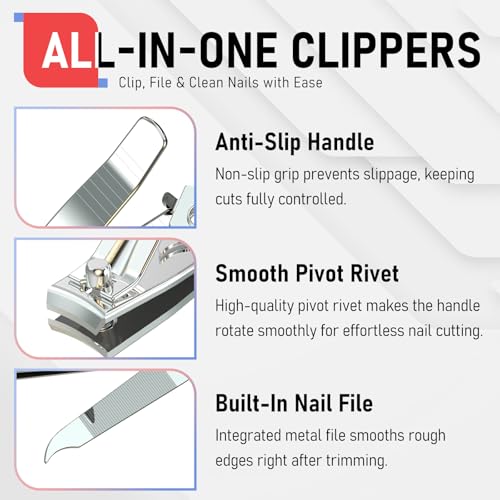firiKer Nail Clipper Set,Premium Stainless Steel Fingernail and Toenail Clipper Cutters with Nail File, Sharp Effortless Nail Clippers Set for Men & Women(Silver) - color: Silver