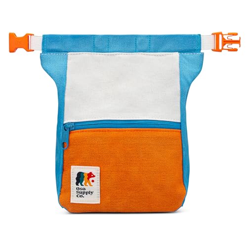 Oso Supply Co - Kulshan Bouldering Bucket, Large Size Chalk Bag for Rock Climbing, Chalk Pot with Magnetic Roll Down Closure, Brush Loop, Zippered Pockets for Climbers - color: Royal Blue & Rust
