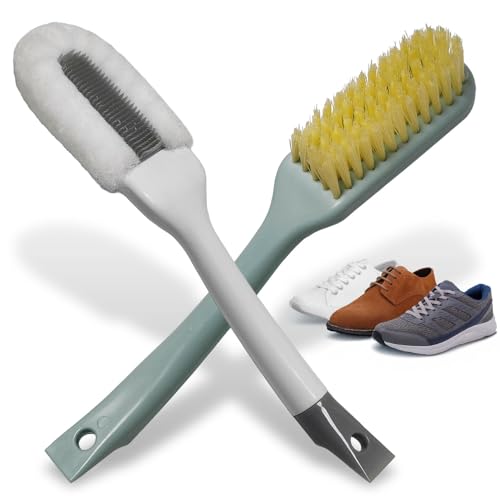 Shoe Cleaning Brush Set of 2 - Soft Bristle Shoes Scrubber with Handle, Shoes Scrubbing Brush for White Sneaker, Leather, Canvas, Knit, Fabric Suede Cleaning Brushes for Hat, Bag and More