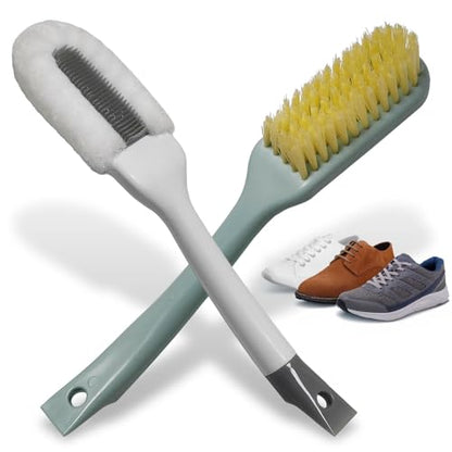 Shoe Cleaning Brush Set of 2 - Soft Bristle Shoes Scrubber with Handle, Shoes Scrubbing Brush for White Sneaker, Leather, Canvas, Knit, Fabric Suede Cleaning Brushes for Hat, Bag and More