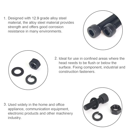 DYWISHKEY 566 Pieces M2 Black Screws, 12.9 Grade Alloy Steel M2x 4/6 /8/10 /12/16 /20mm Hex Socket Head Cap Screws Bolts Nuts Washers Assortment Kit - size: M2, style: Socket Head