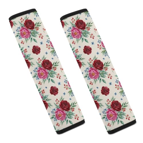 Soft Padded Car Seat Belt Pad for Elderly Support, Stroller Pushchair High Chair, 2 Pack Vintage Floral Romantic Blush Burgundy Rose Cream Modern Classic Shoulder Harness Cover Anti-Slip Pad - color: Pattern 1256