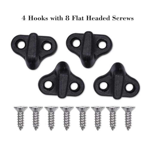 4 Black Double Hole Lashing Hooks for Kayak Canoe Boat with Stainless Steel Screws Boating Accessories Marine Gear Kayak Hardware