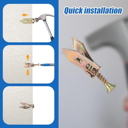 101pcs Drywall Self Drilling Anchors Kit, Manganese Steel Plasterboard Anchors with Screws and PH2 Blue Bit Wall Fixings Plugs for Cabinets TV Shelves Curtains Bicycles (No Drill Needed)