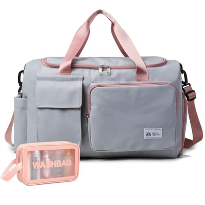 Small Gym Bag for Women, Travel Duffle Bag Carry On Weekender Bag with Shoe Compartment - color: 40#Grey-Zipper, style: Gym Bag&toiletry Bag