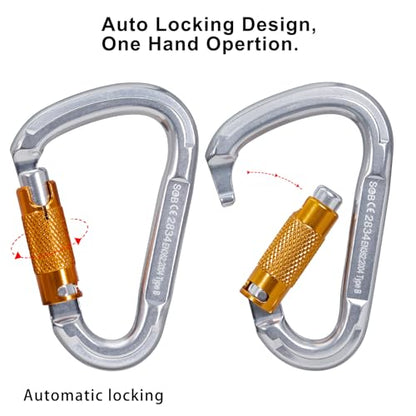Auto Locking Rock Climbing Carabiner Clips, Heavy Duty Asymmetrical Carabiner Connector Used for Rappelling Rescue Outdoor Climbing, Mountaineer, Hammock, Camping - color: 25KN（4pack）