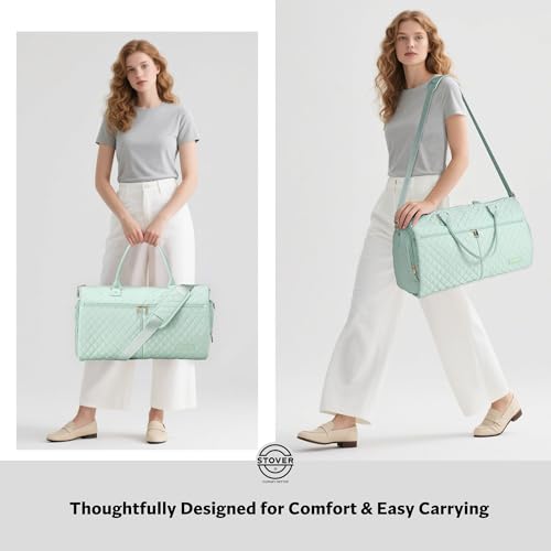 STOVER Women’s Convertible Garment Duffel Bag for Travel – 2-in-1 Carry-On Weekender/Overnight Tote - Wrinkle-Free Dresses, Suits & Clothes + Shoe Compartment & Bonus Toiletry Bag (Coastal Mint) - color: Coastal Mint