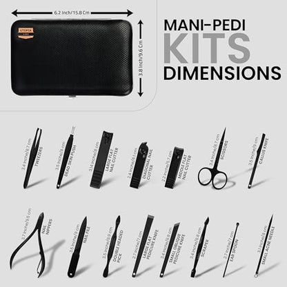 Utopia Care Manicure Set Professional Nail Clippers Kit | 16 Pcs Manicure & Pedicure Nail Kit for Men Women with Fingernail & Toenail Clippers and Premium Travel Case - color: Black, size: Pack of 16