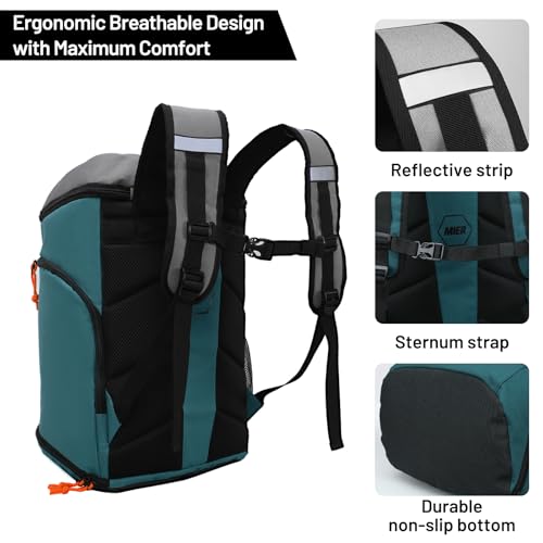 MIER Men's Gym Backpack Lightweight Sports Bag with Shoe Compartment | 35L Capacity Back Pack, Multi-Pockets, Separate Compartment, Wet Pocket, Water Resistant, For Training, Workout & Travel - color: Green/Gray
