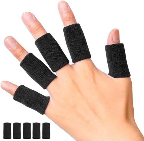 Finger Sleeves, Thumb Splint Brace for Finger Support, Breathable Elastic tape, Compression Pression Protector for Pain Relief (5, black) - color: Black