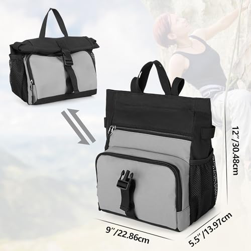 PGmoon Chalk Bucket Bag, Large Chalk Bag for Rock Climbing and Bouldering | Come with Aluminum Foil Lining, Magnetic Closure, Multiple Pockets, 2 Brush Holders (Patent Design)