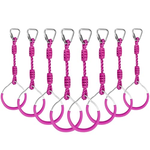 Swing Gymnastic Ring Warrior Obstacle Course Slackline Climb Trapeze Fist Training Equipment, 8 Purple Ninja Monkey Bar Hang Jungle Fist Workout Outdoor Indoor Home Gym Backyard Playground Play Sets - color: Purple, size: 8 Pack