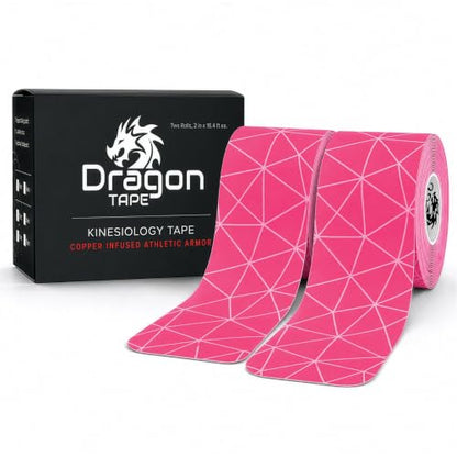 Dragon Tape Copper Infused Kinesiology Tape, Pink, Double Roll | 20 Precut Strips per Roll, Water Resistant, Elastic Athletic Tape, Muscle Strain & Joint Support, Weightlifting & Recovery - color: Pink, size: Double Roll