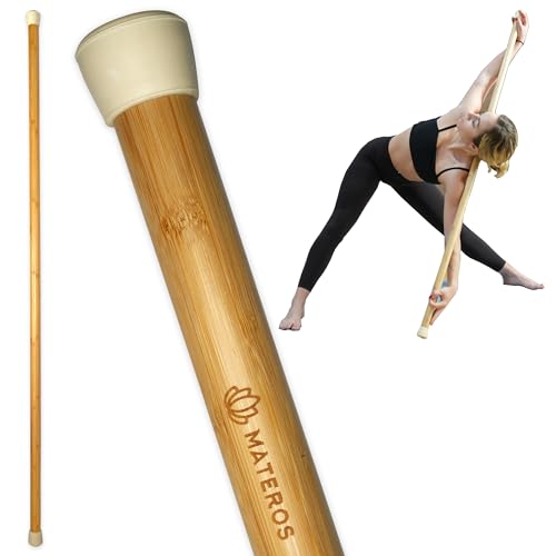 Materos 5ft Yoga Stick Made from Natural Bamboo - Yoga Dowel, Mobility and Exercise Stick for Workout, Stretching, Flexibility, Balance, Physical Therapy | Posture Correction | Lightweight & Sturdy