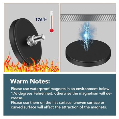 DIYMAG Rubber Coated Magnets, 12p Mounting Neodymium 1/4in 30lbs for Camera | Anti-Scratch Surface, Powerful 30lbs Magnetic Suction 1.69in Large Base, with Threaded Studs, for Camera, Light Bar Mounting - size: 1/4in-30LB-1.69in