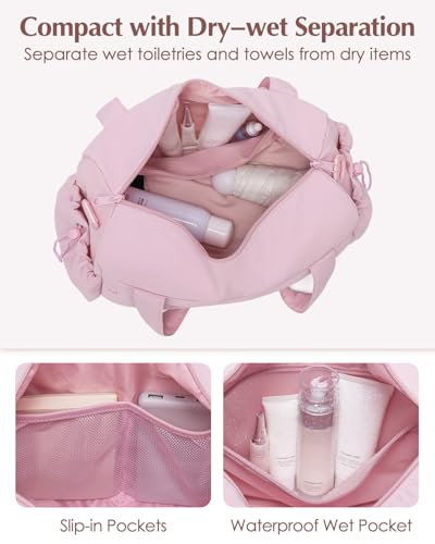 Small Gym Bag, Mini Gym Bag with Yoga Mat Holder & Wet Compartment, Pink | Yoga Mat Bag, Water Bottle Pocket, Detachable and Adjustable Shoulder Strap, Mini Duffle Bag for Workout Travel Dance - color: Puffer Pink