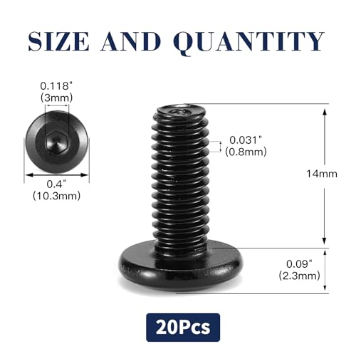 M5 x 14mm 20Pcs Flat Head Hex Socket Cap Screws Bolts, 304 Stainless Steel 18-8, Full Thread, Black Oxide by SG TZH (with Hex Spanner) - size: M5 x 14mm