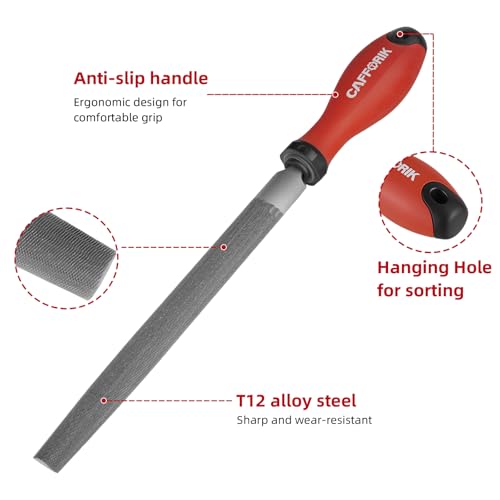4PCS Metal File Set, 8-Inch, High-strength carbon steel file, Flat/Half round/Round steel file with Handle, Wire Brush, Hand Files Work for Metal, Wood and More